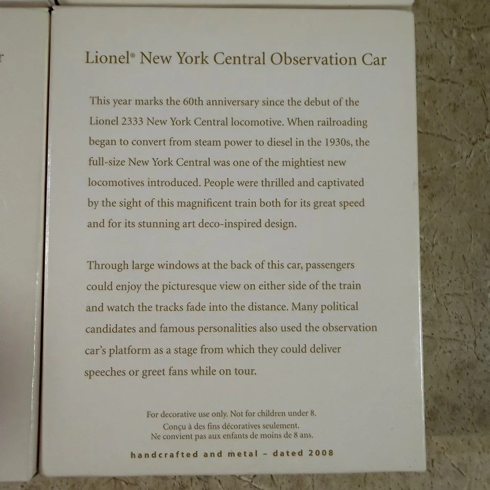 Hallmark Keepsake Lionel Train Ornament Lot of 4 Union Pacific Freedom Train NYC